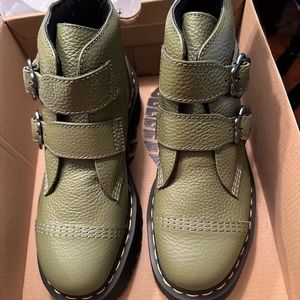 Women’s Dr. Martens Olive Green Platform boots with buckles